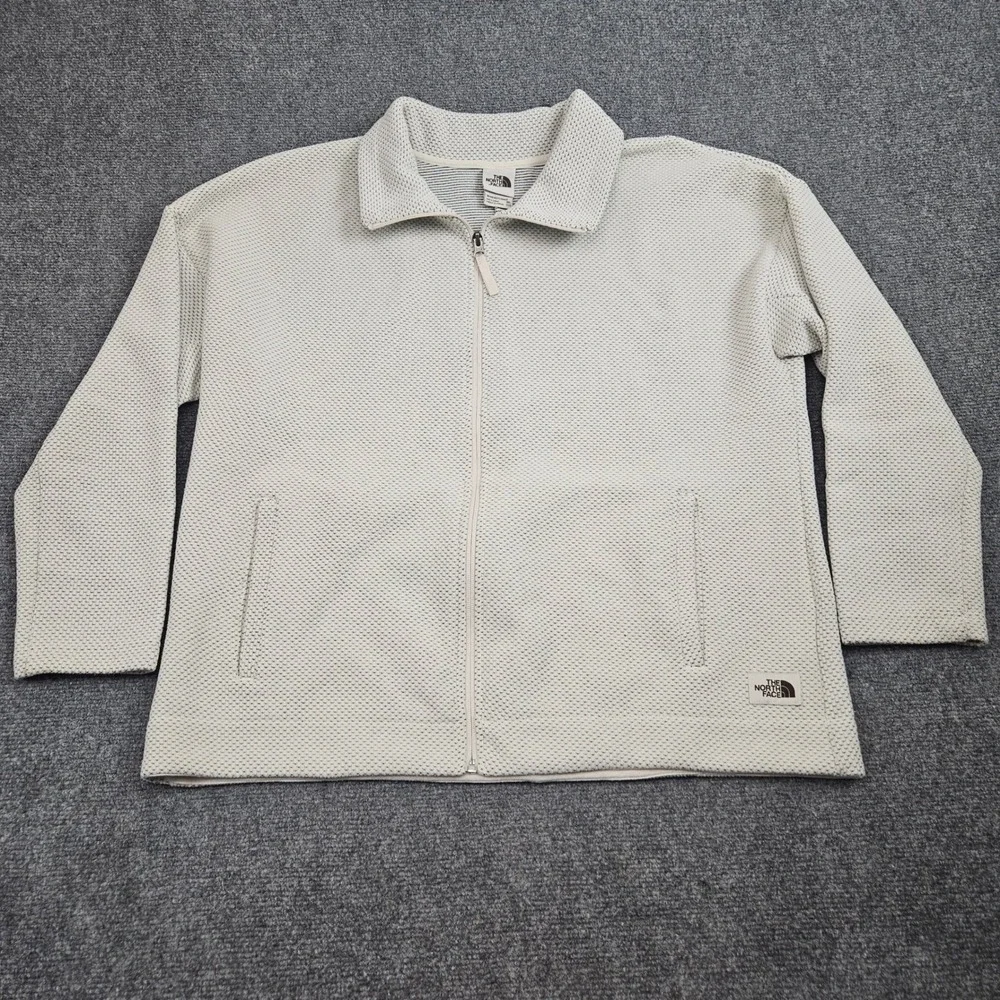 The North Face Fleece Jacket Womens XXL Cream Waffle Knit Full Zip Gorpcore‎